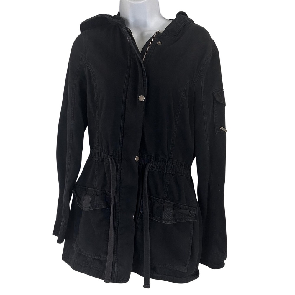 Hollister Women's M Black Utility Anorak Jacket Hooded Drawstring Waist Gorpcore